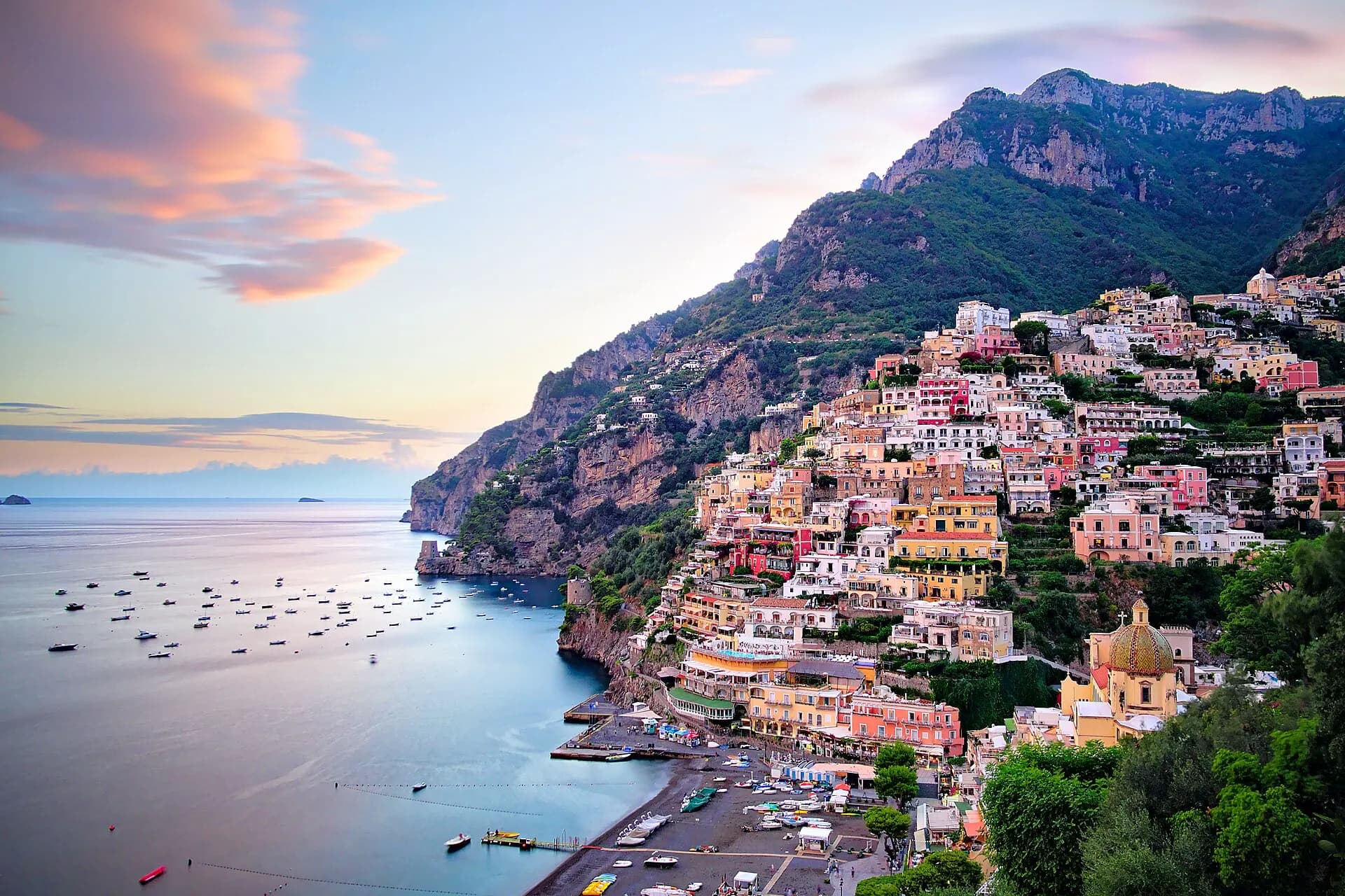 Positano at sunset, Amalfi Coast